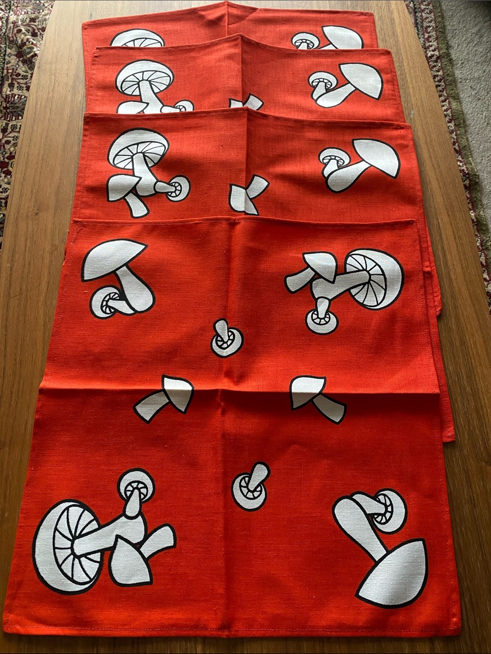 Set of 4 Vintage Red & White Mushroom Napkins